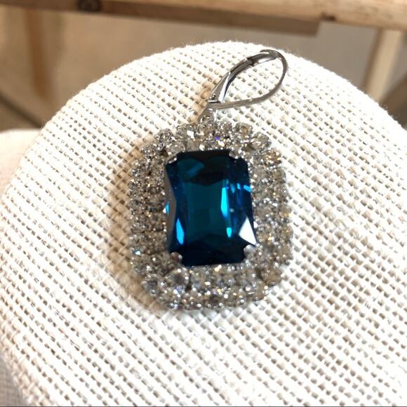 New Sapphire blue crystal crystal collar necklace earrings bangle bracelet set - Picture 7 of 11